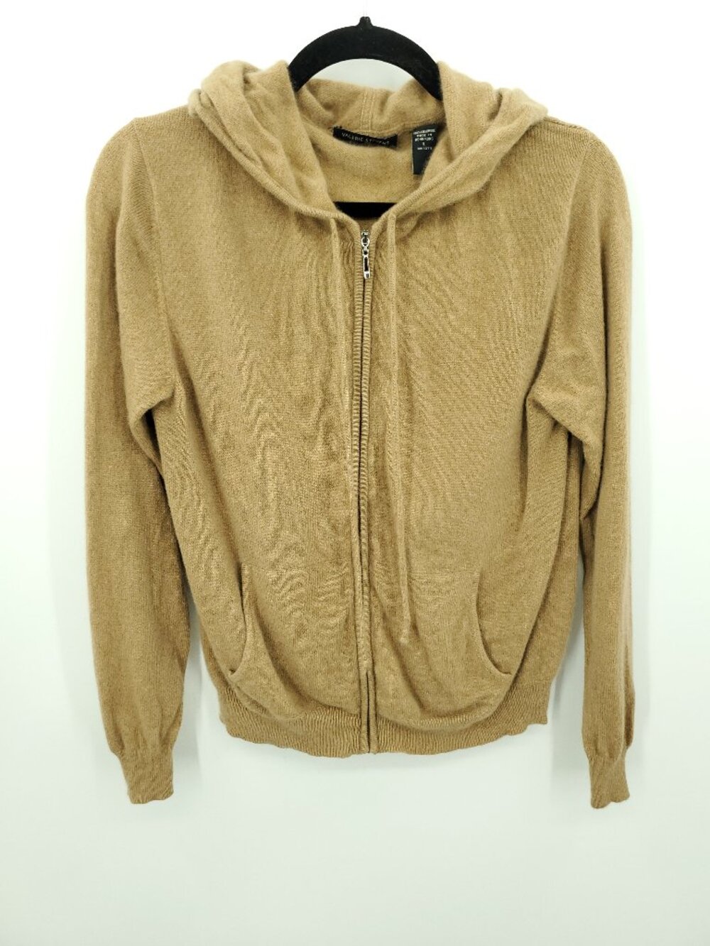 VTG Valerie Stevens Camel Brown 100% Cashmere Zip Hoodie Sweater Size L